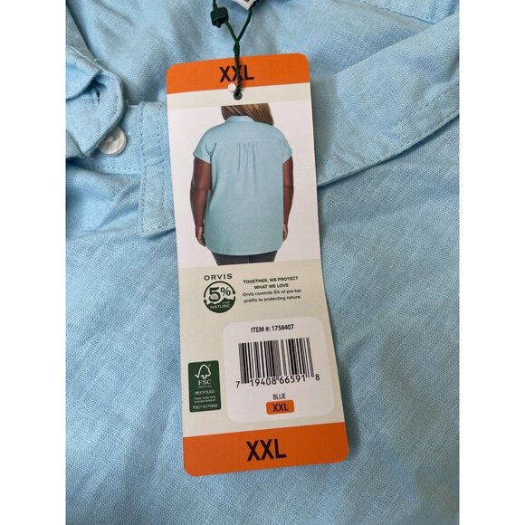 Orvis Linen Short Sleeve Button Down Shirt XXL Blue NWT 55% Linen - Picture 3 of 7